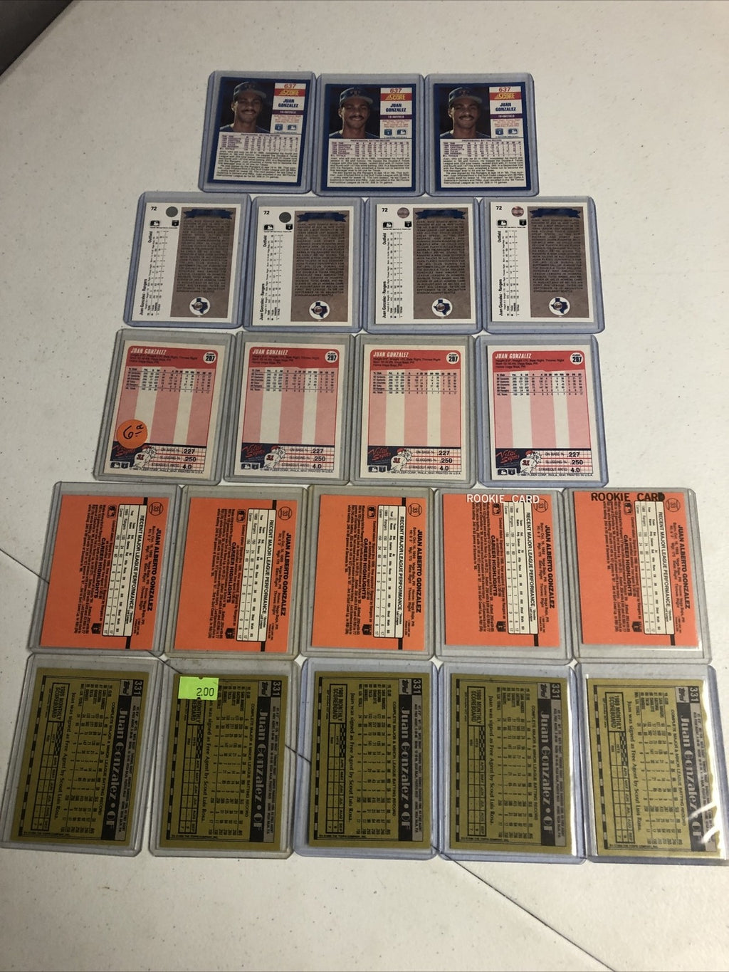 Juan Gonzalez Rookie Card lot Texas Rangers 21 ct