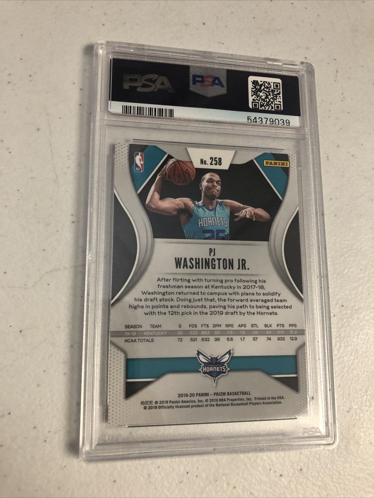2019 panini prizm pj washington jr psa graded Mint 9 rookie card #258