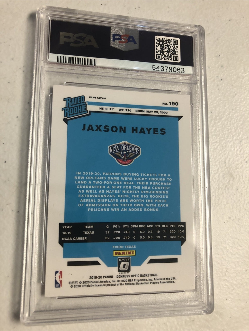 Jaxson Hayes 2019 Panini Donruss Optic #190 Hyper Pink Prizm RC Rookie PSA 9