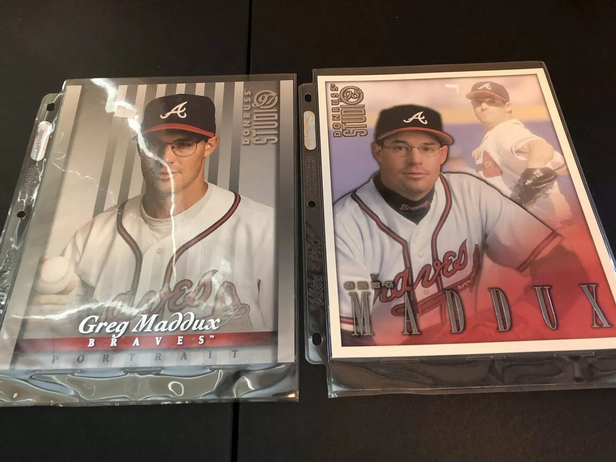 1997 DONRUSS STUDIO #6 & 1-1998 #15 GREG MADDUX PORTRAITS 8”X10”