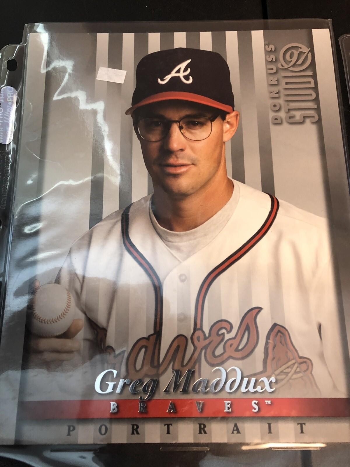1997 DONRUSS STUDIO #6 & 1-1998 #15 GREG MADDUX PORTRAITS 8”X10”