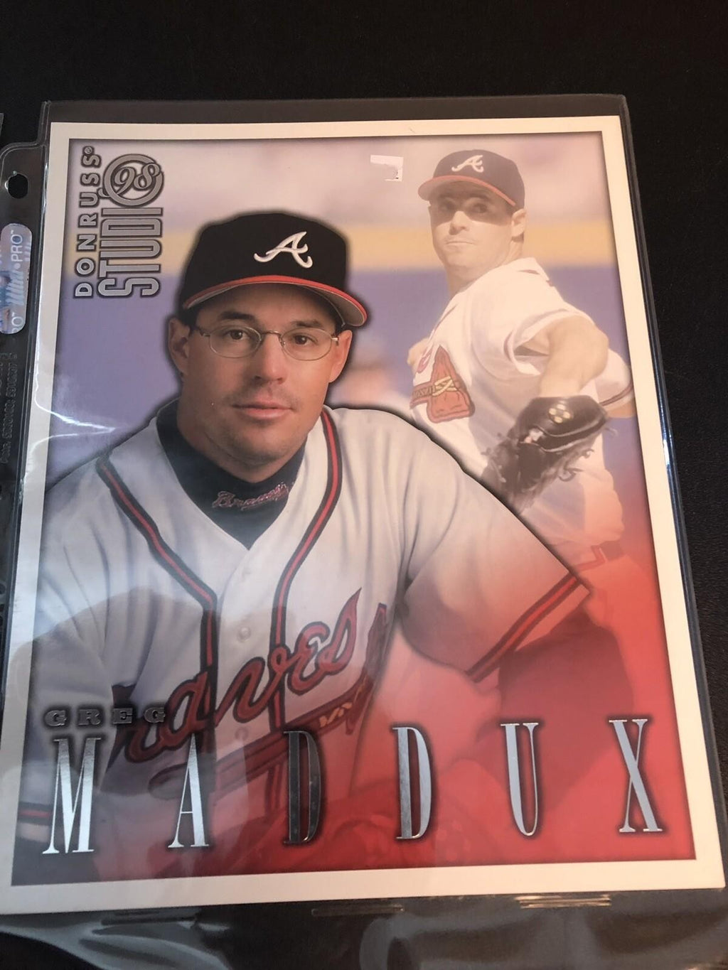 1997 DONRUSS STUDIO #6 & 1-1998 #15 GREG MADDUX PORTRAITS 8”X10”