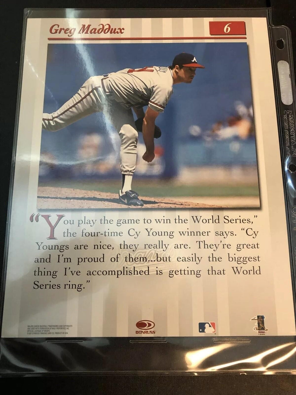 1997 DONRUSS STUDIO #6 & 1-1998 #15 GREG MADDUX PORTRAITS 8”X10”