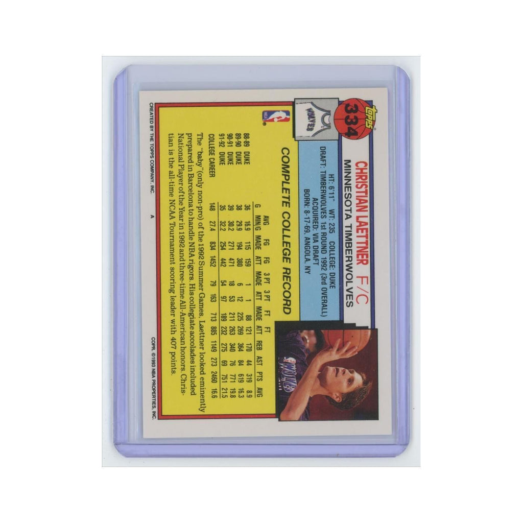 Christian Laettner Rookie 1992 Topps #334 Minnesota Timberwolves NM