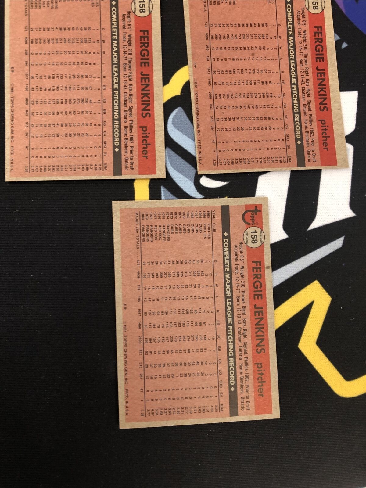 1981 Topps Baseball Fergie Jenkins #158- 5Ct Card Lot! Sharp!