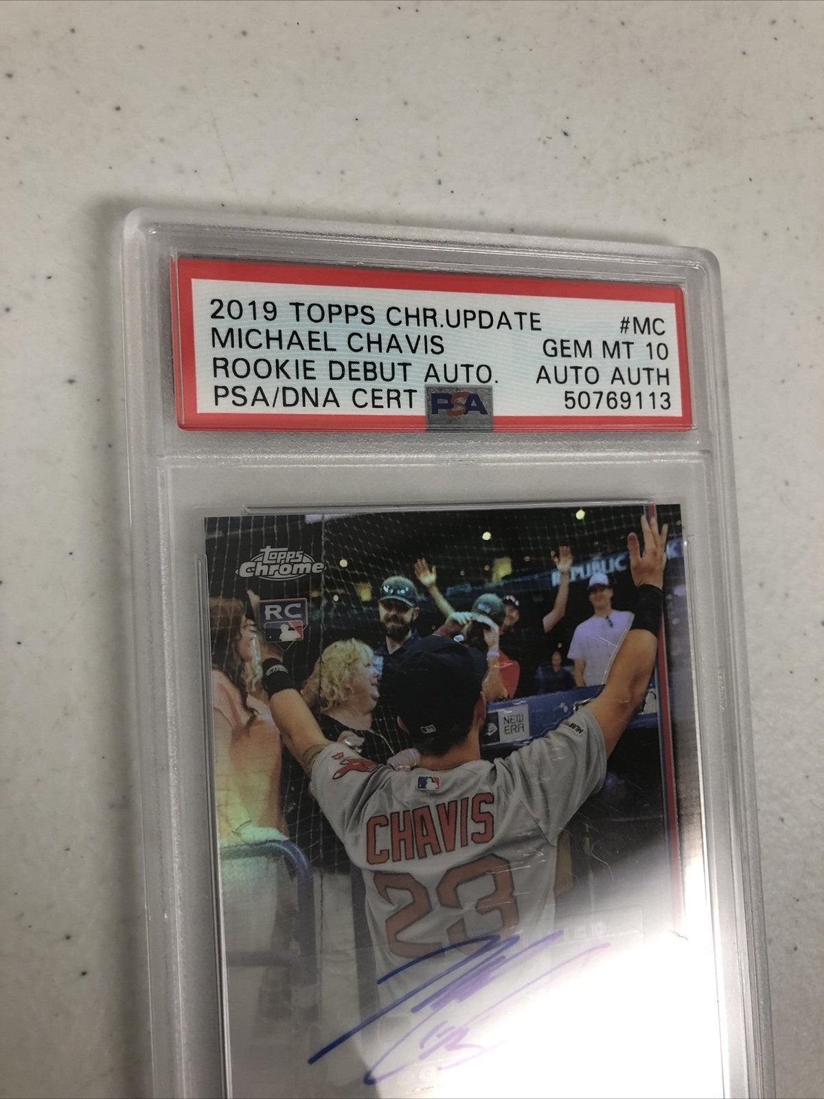 Michael Chavis 2019 Topps Chrome Update Rookie Debut Auto-Pop 21 PSA Gem Mint 10