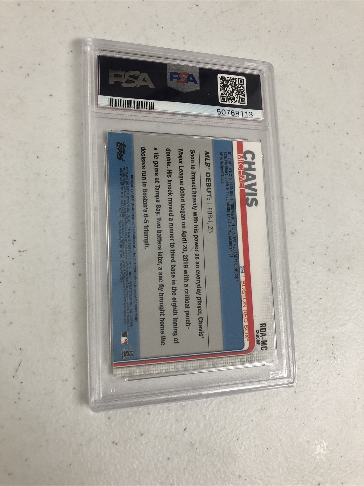 Michael Chavis 2019 Topps Chrome Update Rookie Debut Auto-Pop 21 PSA Gem Mint 10