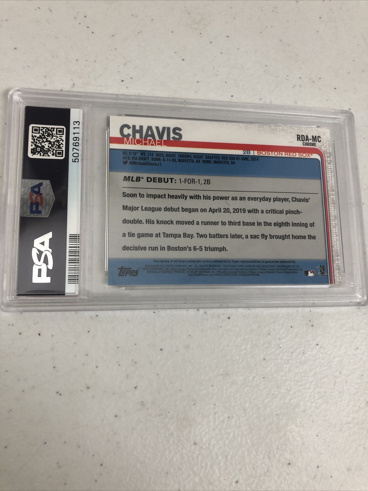Michael Chavis 2019 Topps Chrome Update Rookie Debut Auto-Pop 21 PSA Gem Mint 10