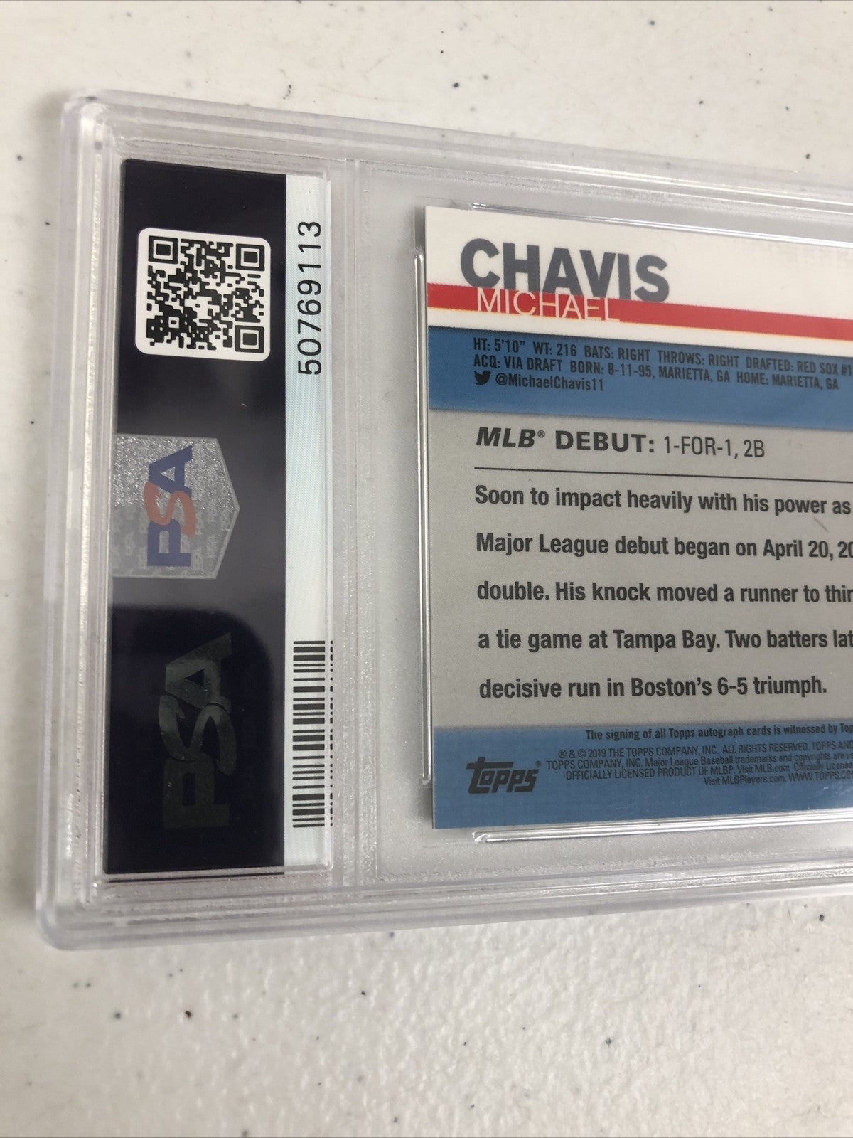 Michael Chavis 2019 Topps Chrome Update Rookie Debut Auto-Pop 21 PSA Gem Mint 10