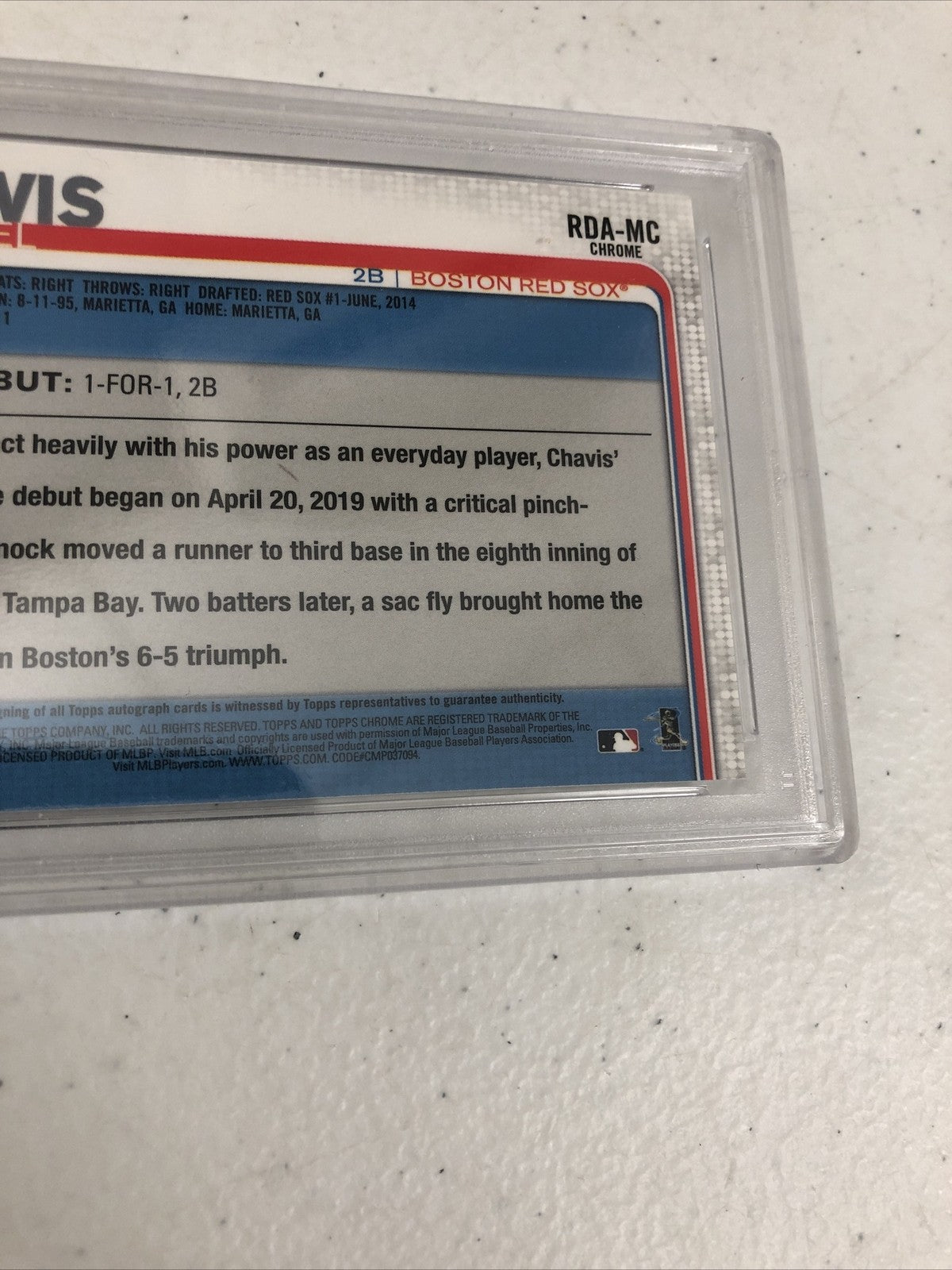 Michael Chavis 2019 Topps Chrome Update Rookie Debut Auto-Pop 21 PSA Gem Mint 10