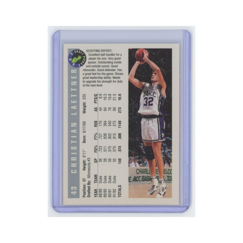 Christian Laettner 1992 Classic Draft Picks #43 Basketball Card NM