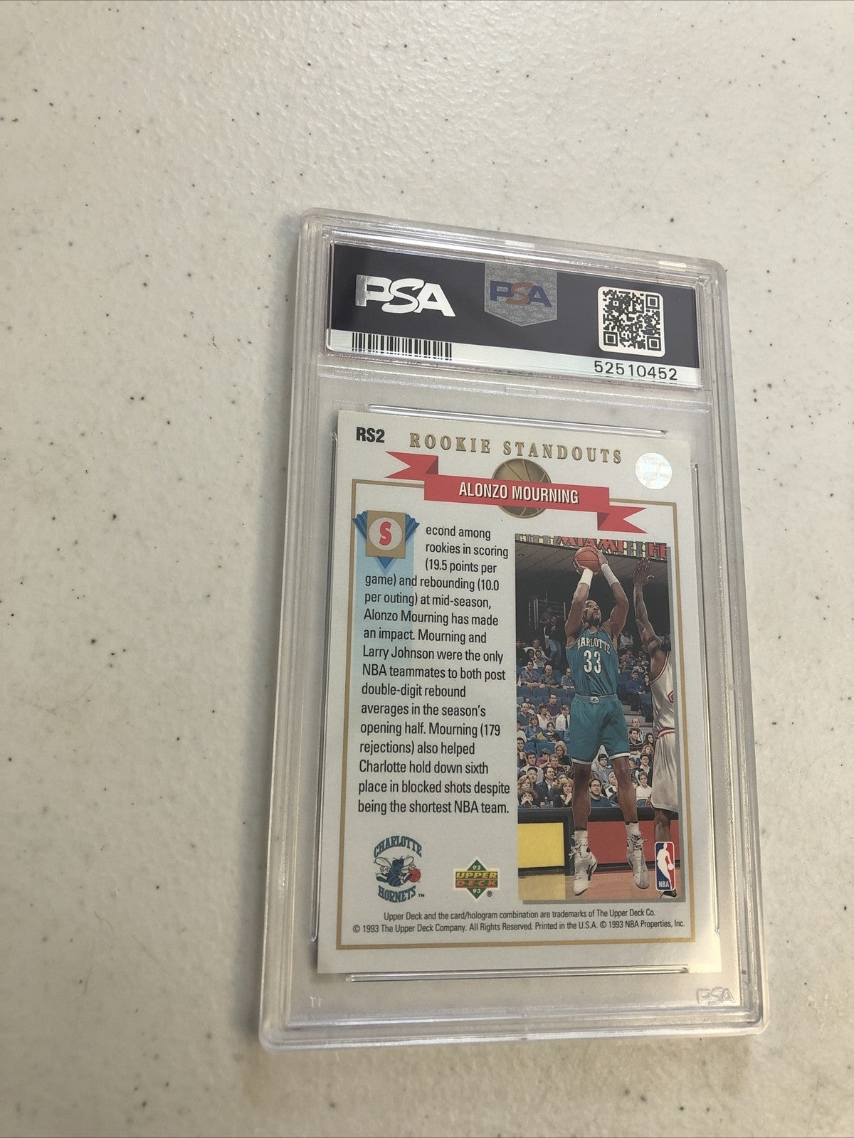 1992 Upper Deck Basketball Alonzo Mourning ROOKIE STANDOUT #2 PSA NM/Mint 8