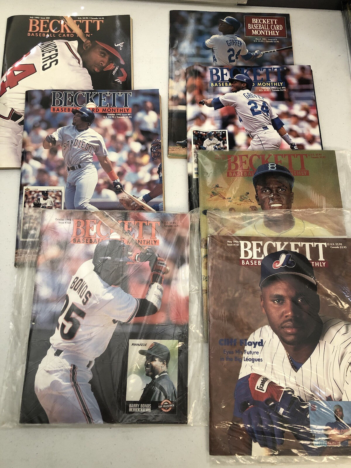 1991-94  BECKETT MAGAZINES WITH GREAT STARS ON COVERS!!GRIFFEY/BONDS lot of 7