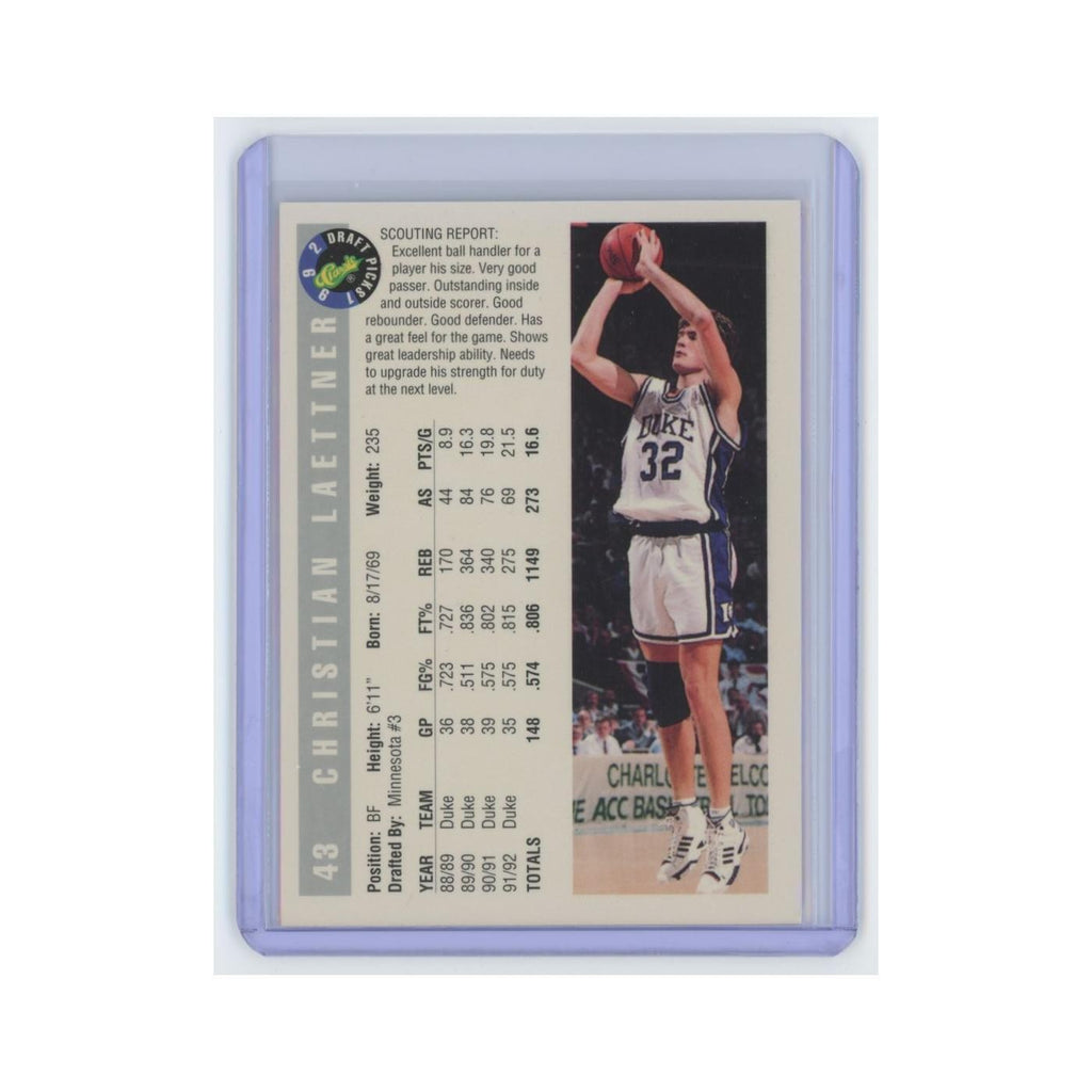 Christian Laettner 1992 Classic Draft Picks #43 Basketball Card NM