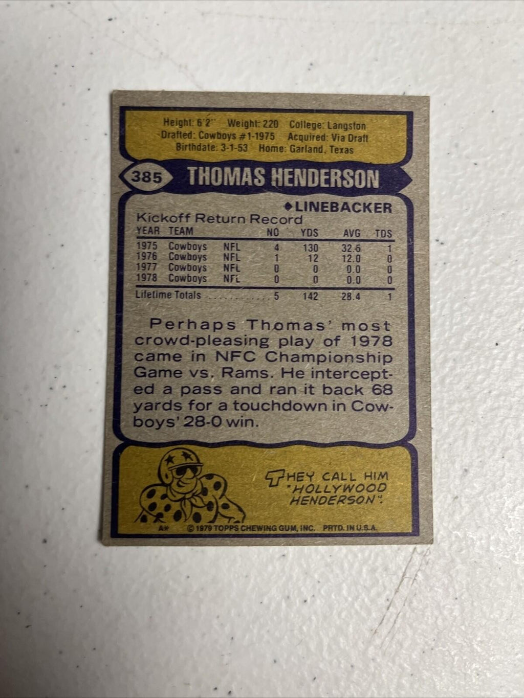 1979 TOPPS THOMAS HENDERSON DALLAS COWBOYS #385