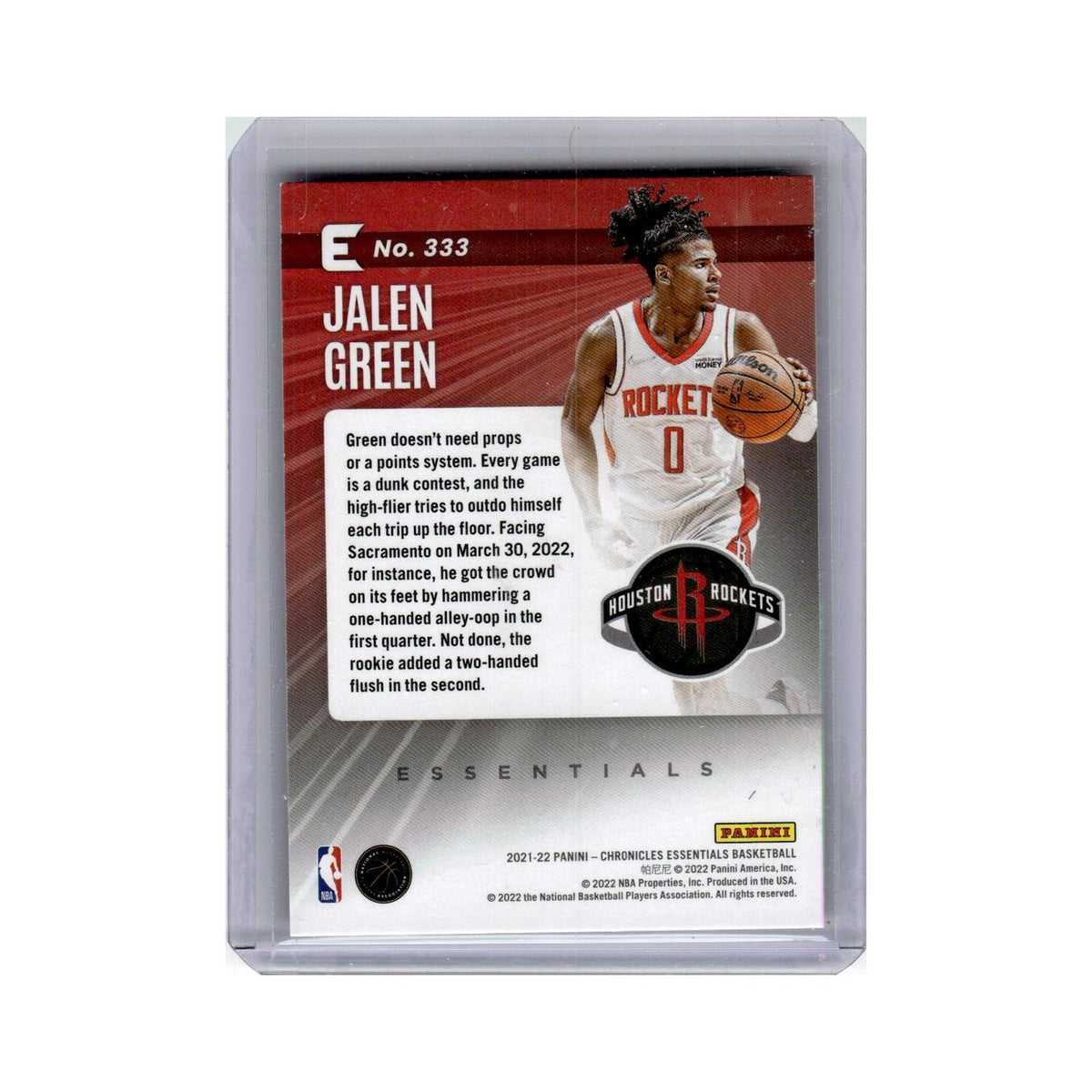 Jalen Green Rookie 2021 Panini Chronicles Essentials #333 Houston Rockets NM