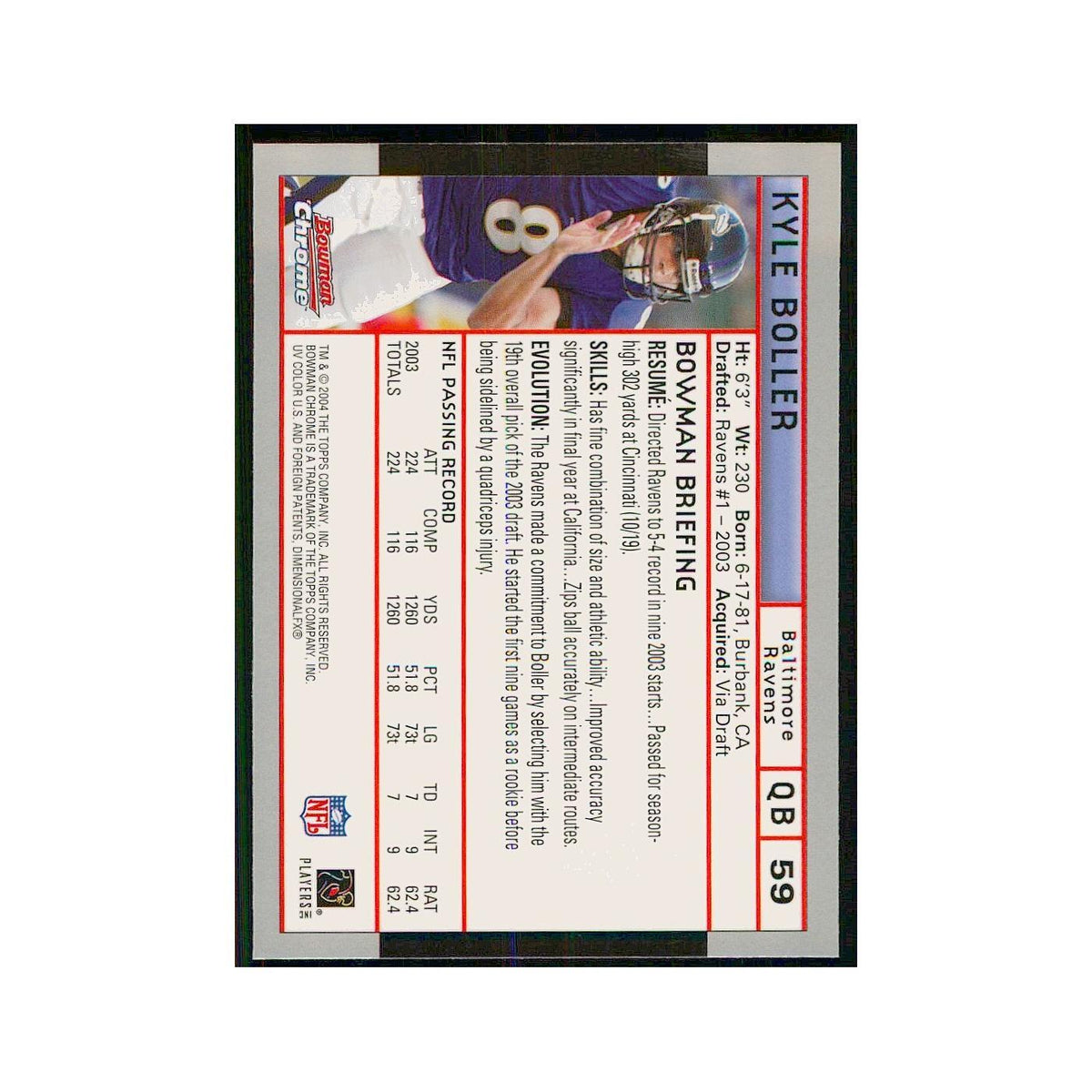 2004 Bowman Chrome Kyle Boller #59