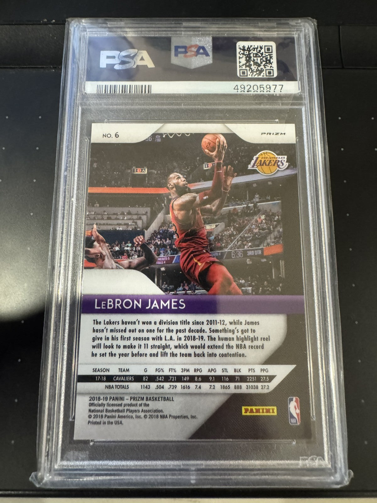 LEBRON JAMES 2018 Panini Prizm Silver Prizm #6 PSA 10 Graded Card Collector's Ge