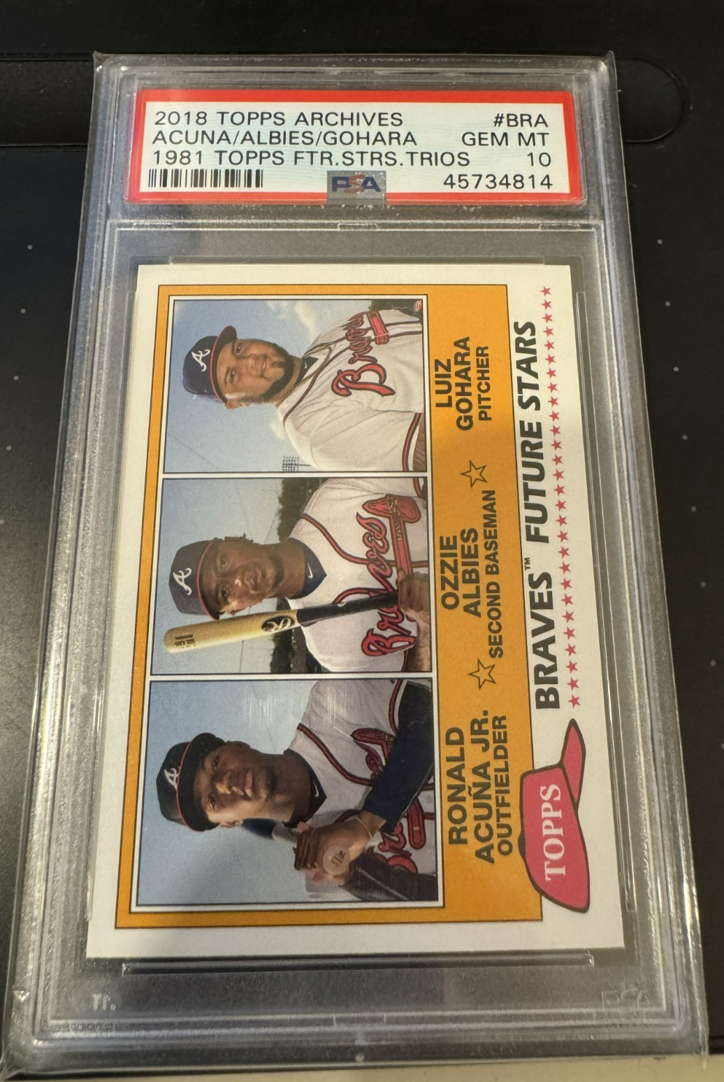 2018 Topps Archives Ozzie Albies Ronald Acuna Jr. Gohara 1981 RC #FS-BRA PSA 10