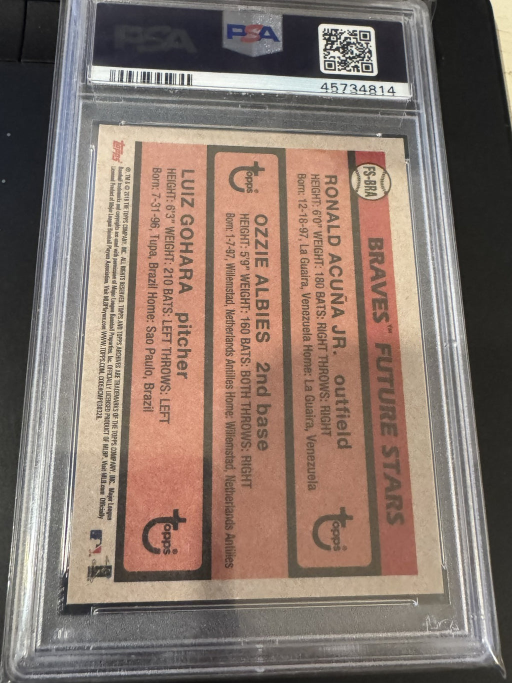 2018 Topps Archives Ozzie Albies Ronald Acuna Jr. Gohara 1981 RC #FS-BRA PSA 10