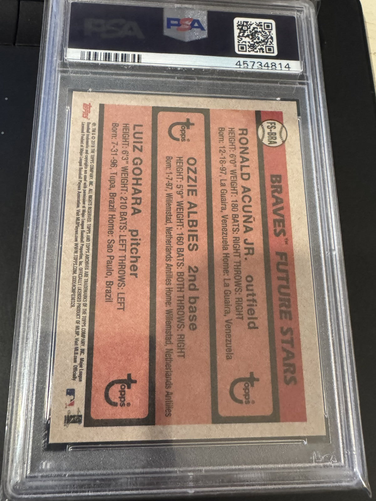 2018 Topps Archives Ozzie Albies Ronald Acuna Jr. Gohara 1981 RC #FS-BRA PSA 10