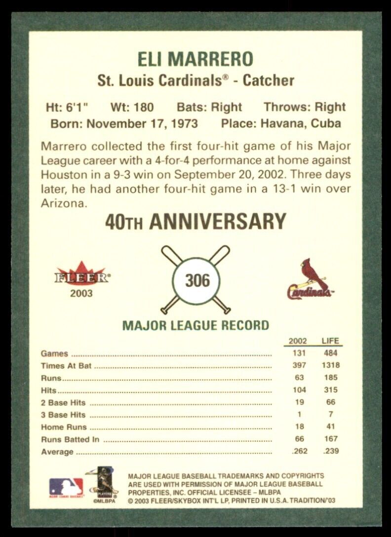 2003 Fleer Tradition Eli Marrero St. Louis Cardinals #306