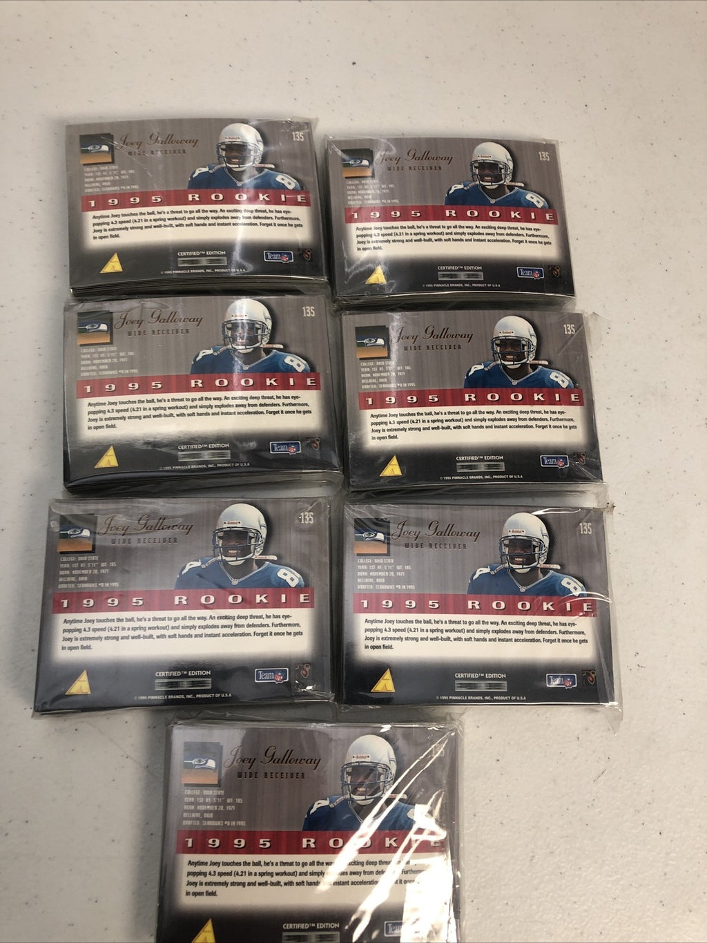 1995 Select Certified Gold Seahawks Football Cards #135 Joey Galloway 136 ct