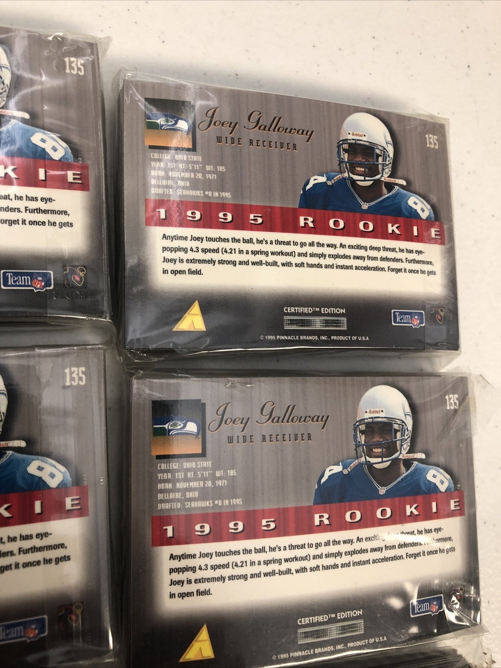 1995 Select Certified Gold Seahawks Football Cards #135 Joey Galloway 136 ct
