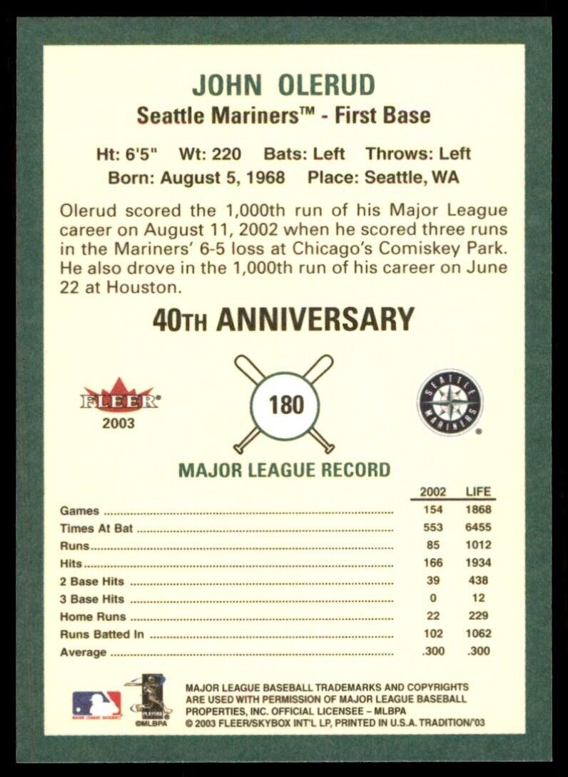 2003 Fleer Tradition John Olerud Seattle Mariners #180