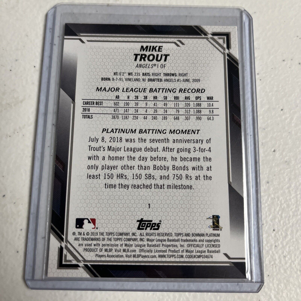 2019 Bowman Platinum Mike Trout #1 Angels
