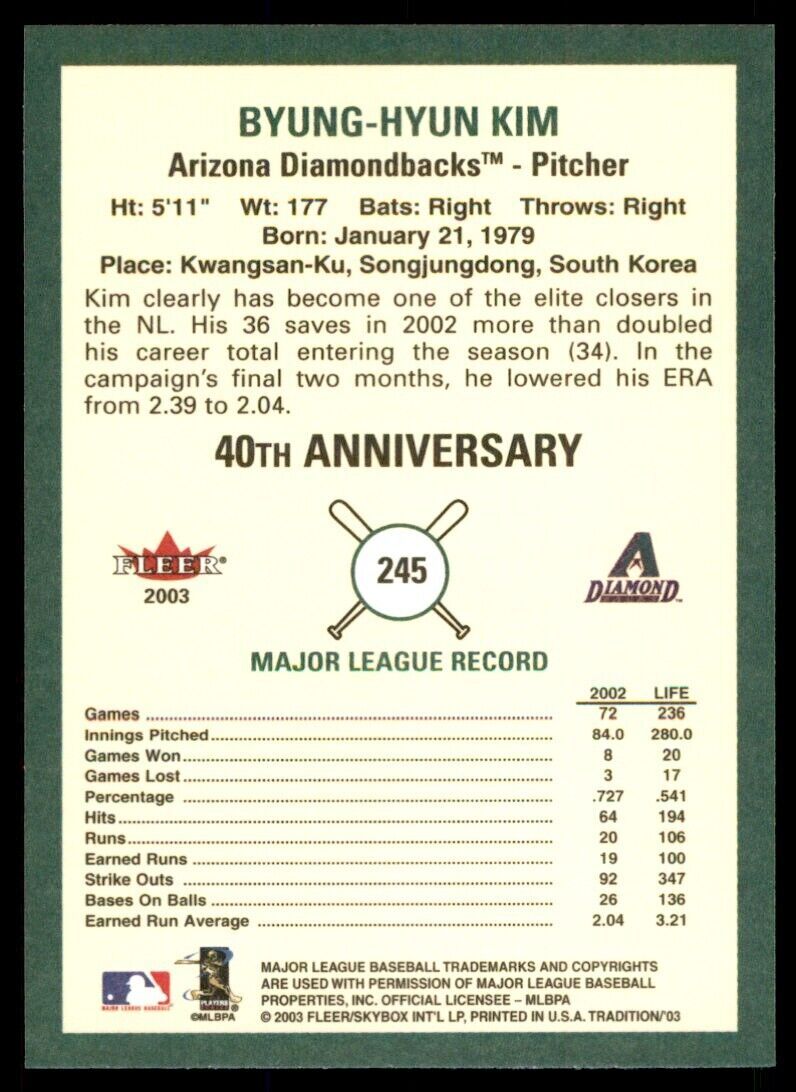 2003 Fleer Tradition Byung-Hyun Kim Arizona Diamondbacks #245