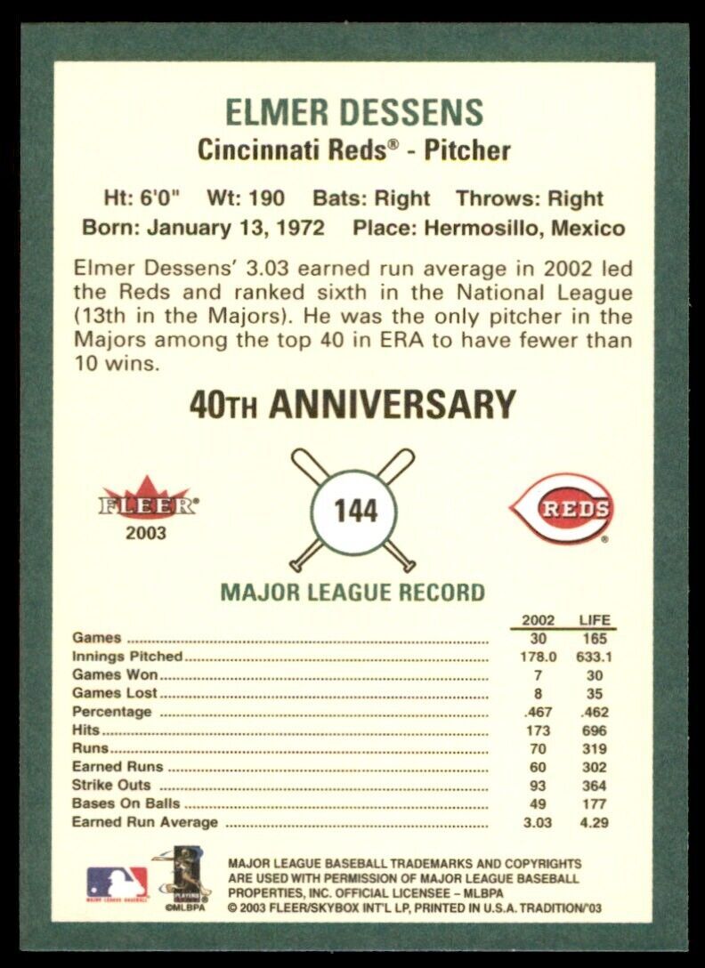 2003 Fleer Tradition Elmer Dessens Cincinnati Reds #144