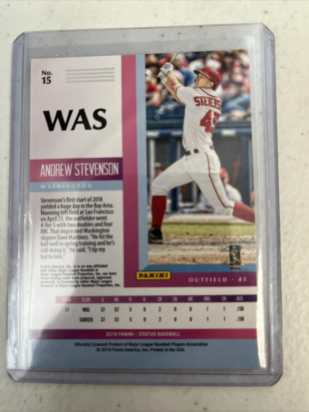 Andrew Stevenson RC 2018 Panini Chronicles Status #15 Nationals