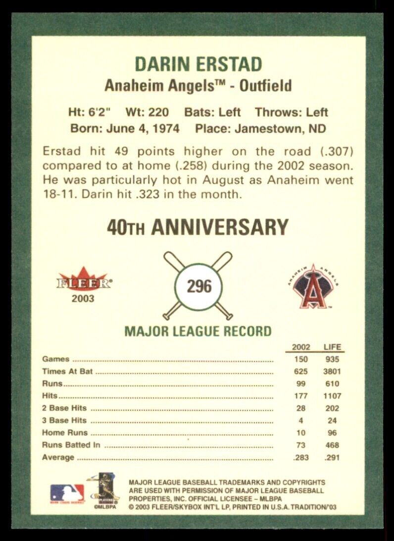 2003 Fleer Tradition Darin Erstad. Anaheim Angels #296