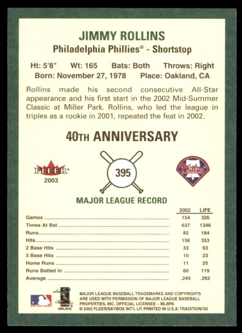 2003 Fleer Tradition Jimmy Rollins Philadelphia Phillies #395