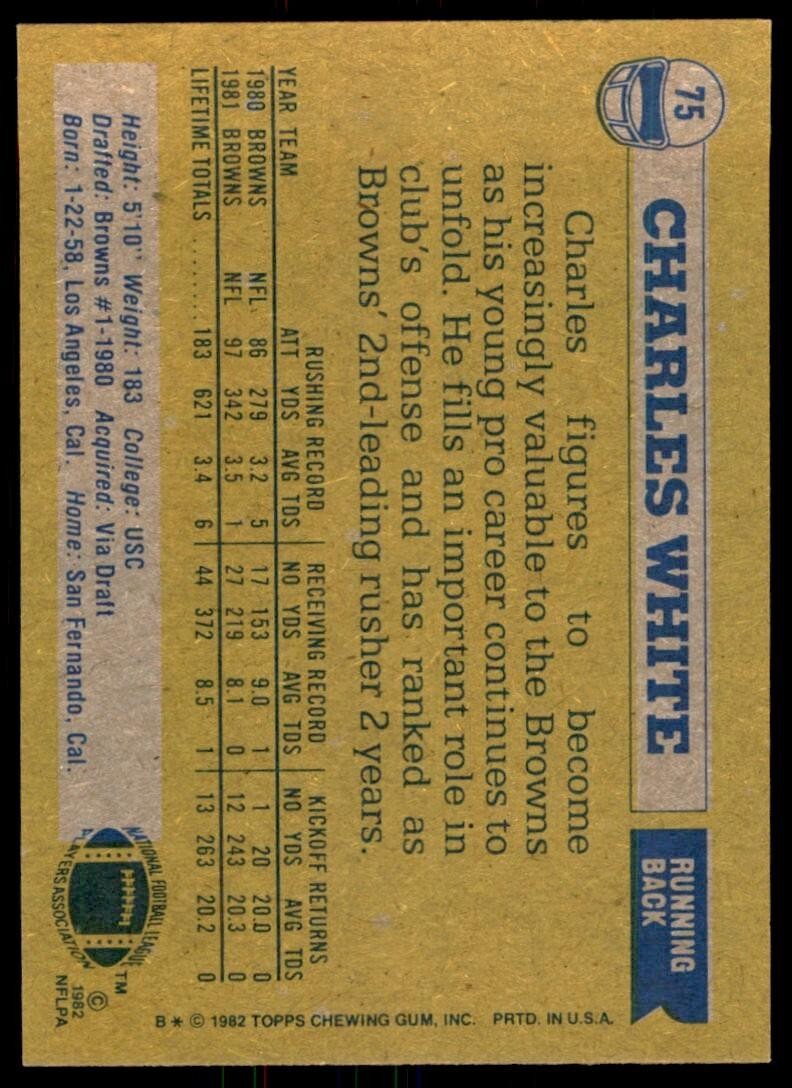 1982 TOPPS CHARLES WHITE CLEVELAND BROWNS #75