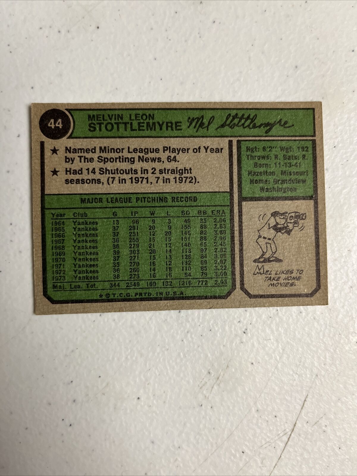 1974 Topps Set Break Mel Stottlemyre #44 NM-MT or BETTER