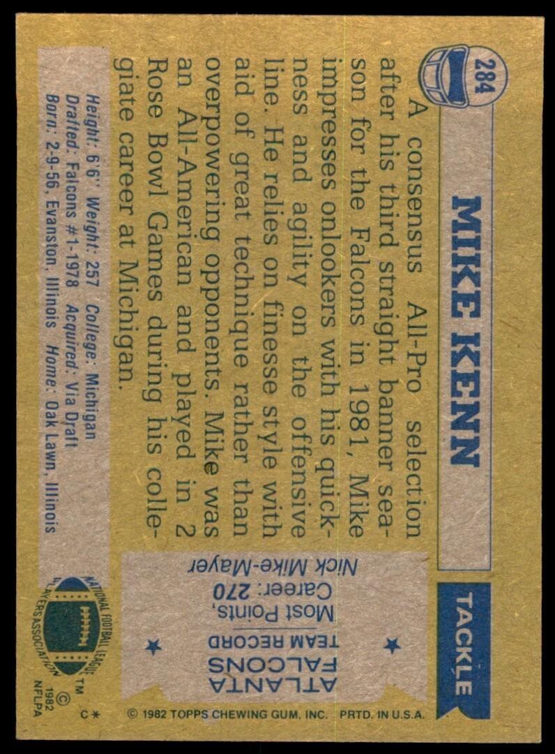 1982 TOPPS MIKE KENN ATLANTA FALCONS #284