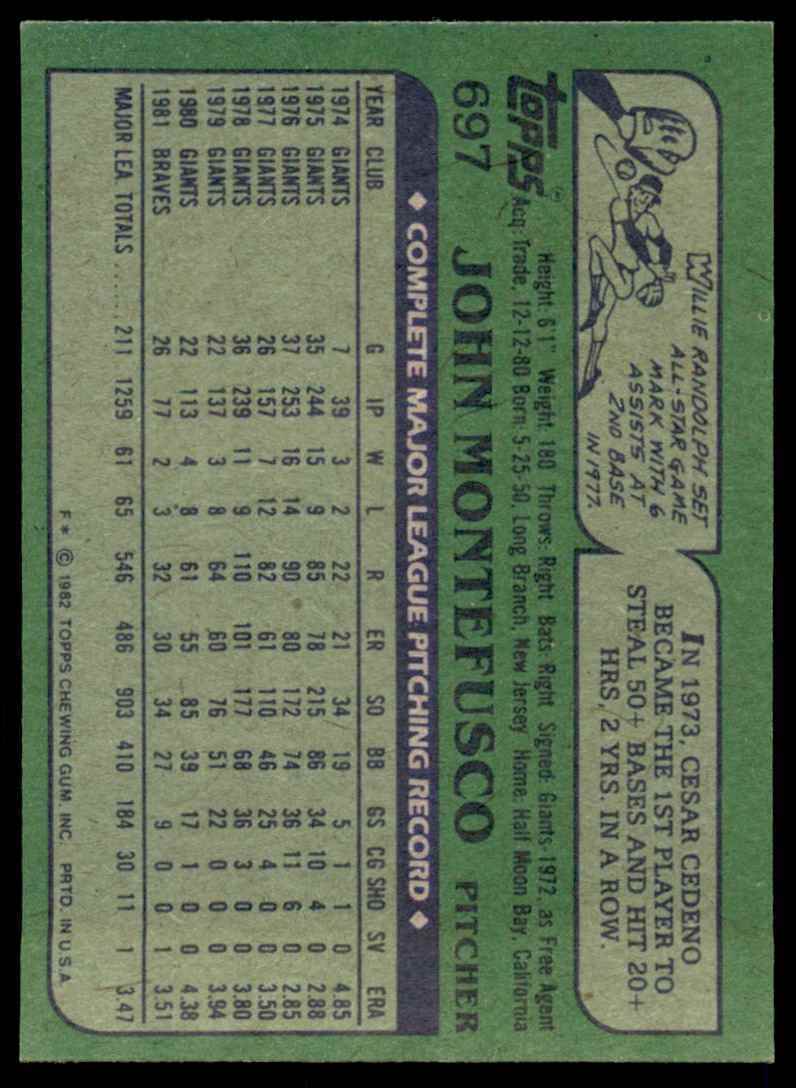 1982 TOPPS JOHN MONTEFUSCO ATLANTA BRAVES #697
