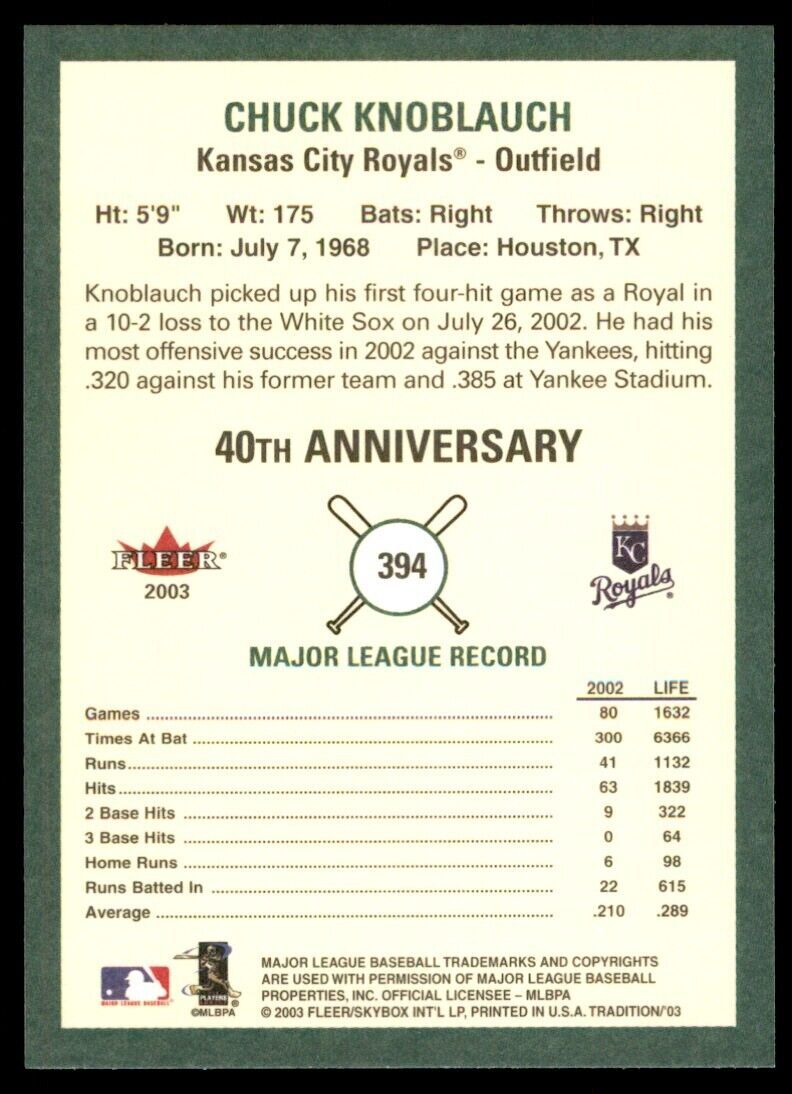 2003 Fleer Tradition Chuck Knoblauch Kansas City Royals #394