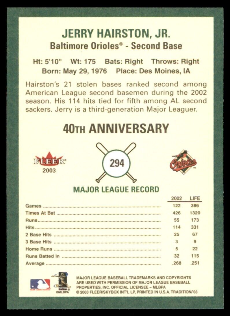2003 Fleer Tradition Jerry Hairston Baltimore Orioles #294