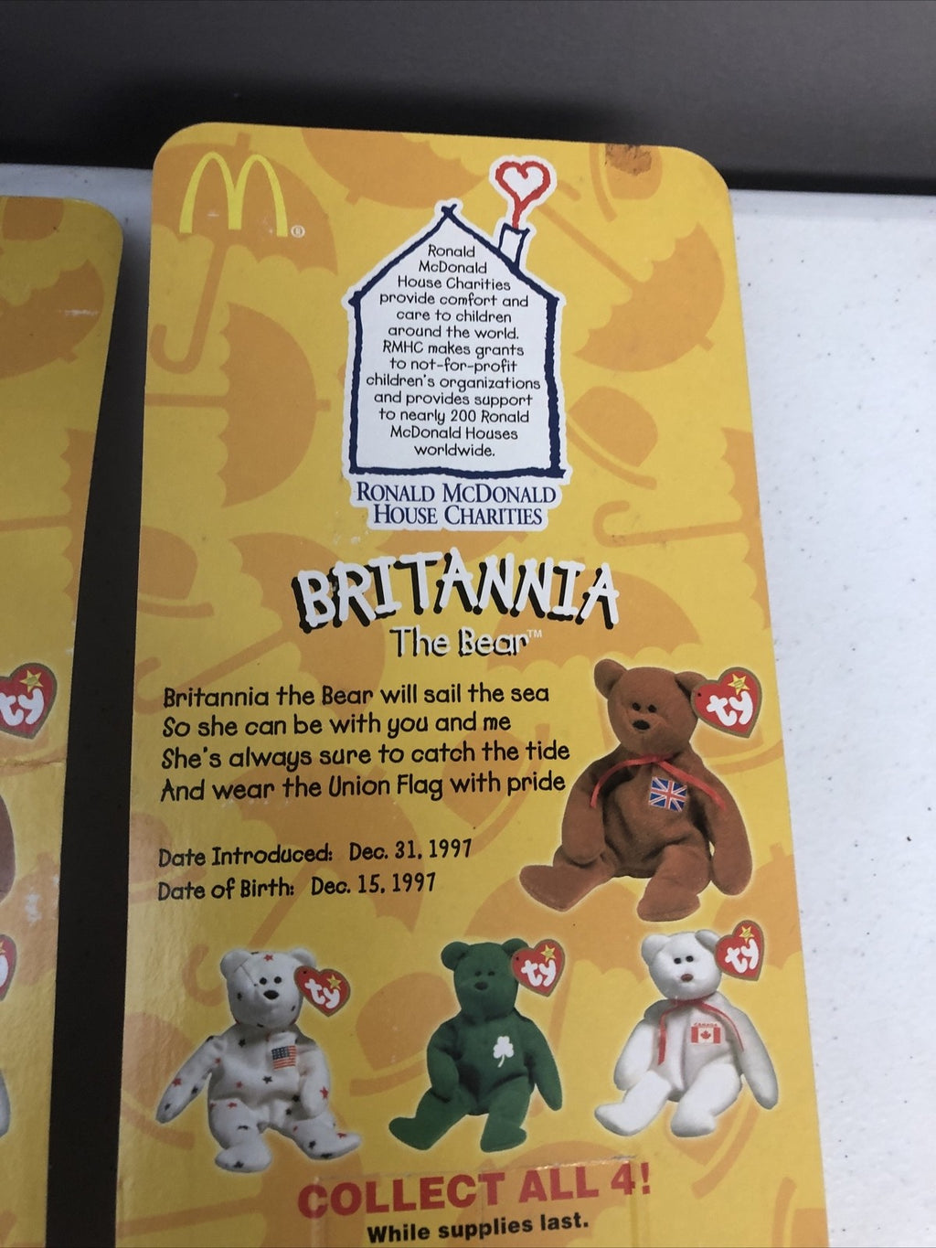 2-Britannia The Bear-1999 McDonald's Ty Beanie Baby With Errors 1993 OakBrook🔥