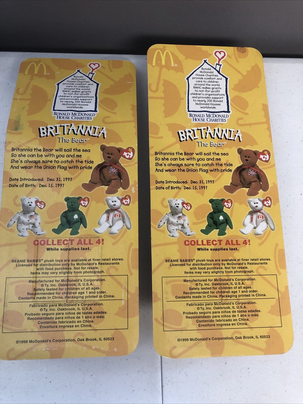 2-Britannia The Bear-1999 McDonald's Ty Beanie Baby With Errors 1993 OakBrook🔥