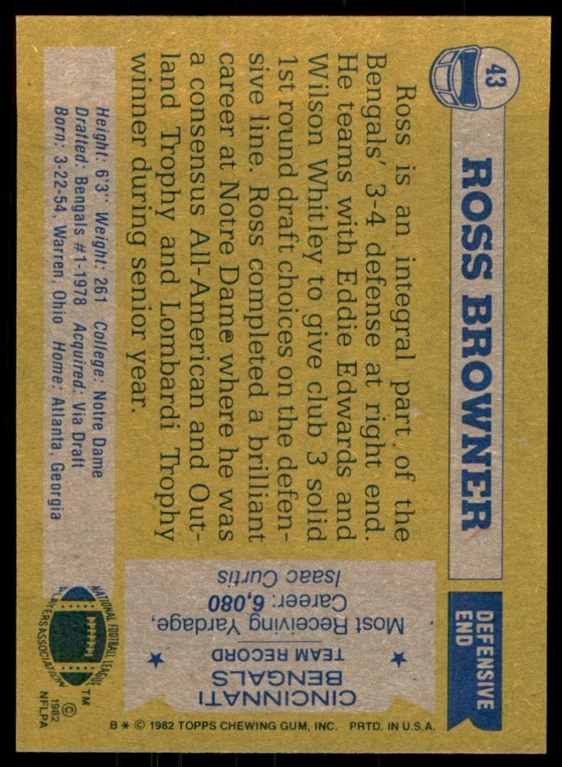 1982 TOPPS ROSS BROWNER CINCINNATI BENGALS #43