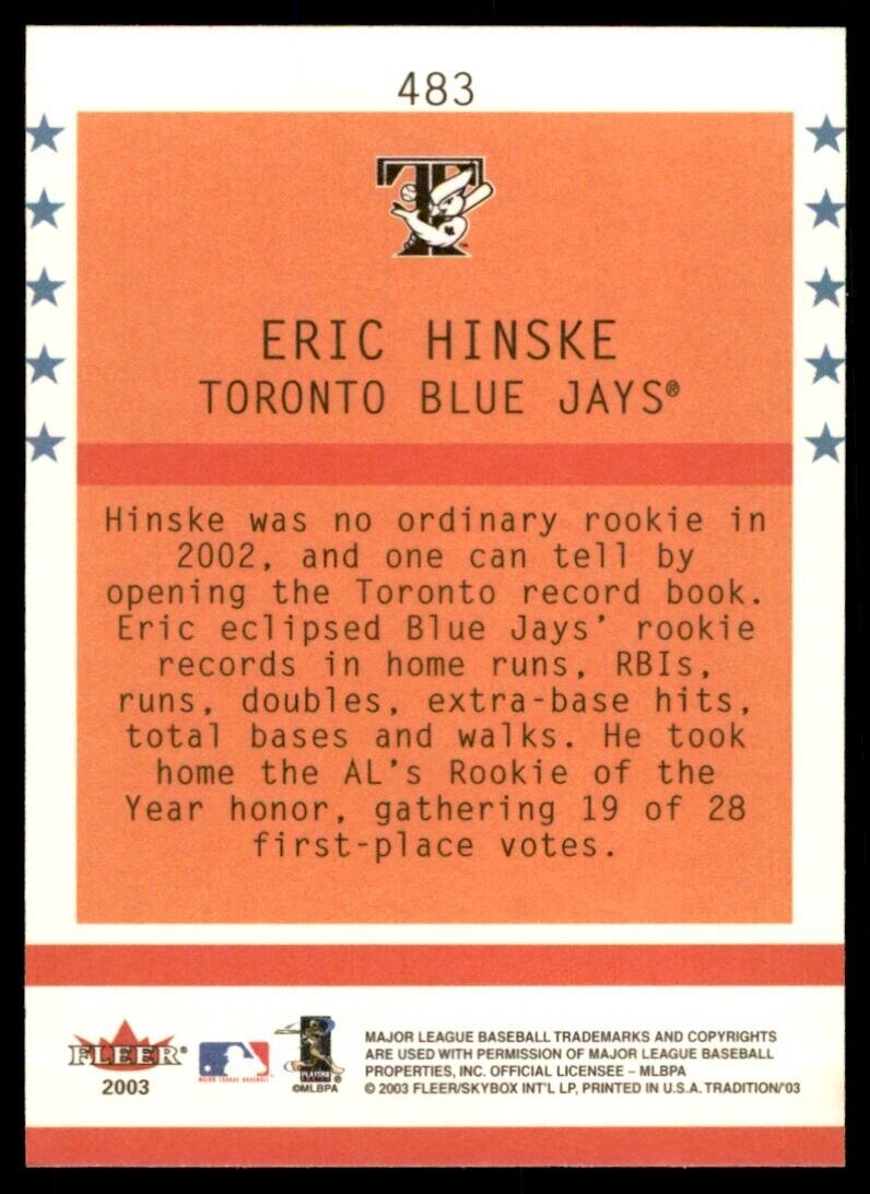2003 Fleer Tradition Eric Hinske Toronto Blue Jays #483