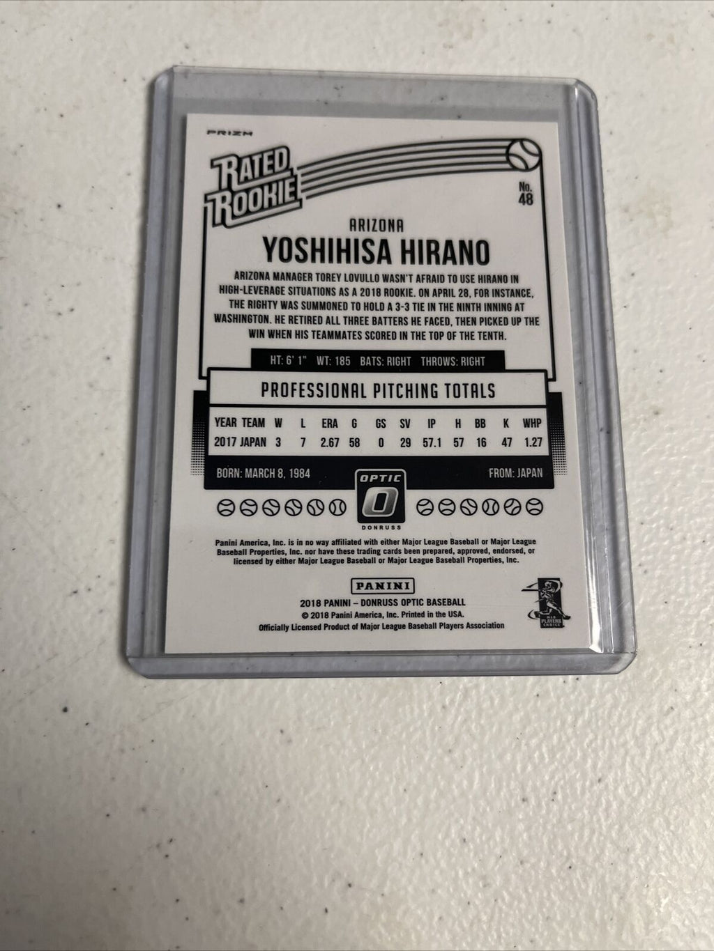 1 SHARP 2018 OPTIC SILVER PRIZM RATED ROOKIE YOSHIHISA HIRANO ARZ CARDINALS 🔥