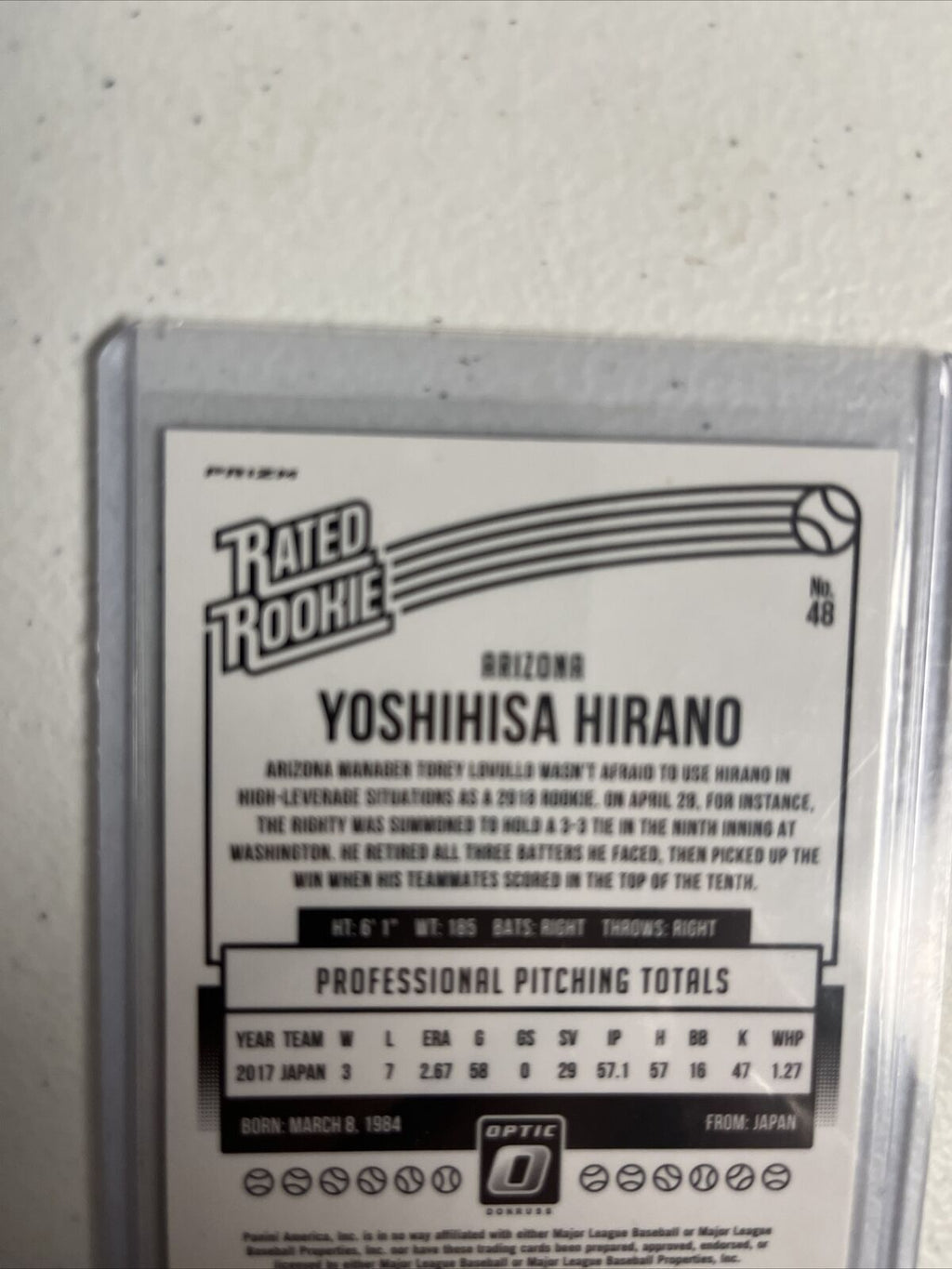 1 SHARP 2018 OPTIC SILVER PRIZM RATED ROOKIE YOSHIHISA HIRANO ARZ CARDINALS 🔥