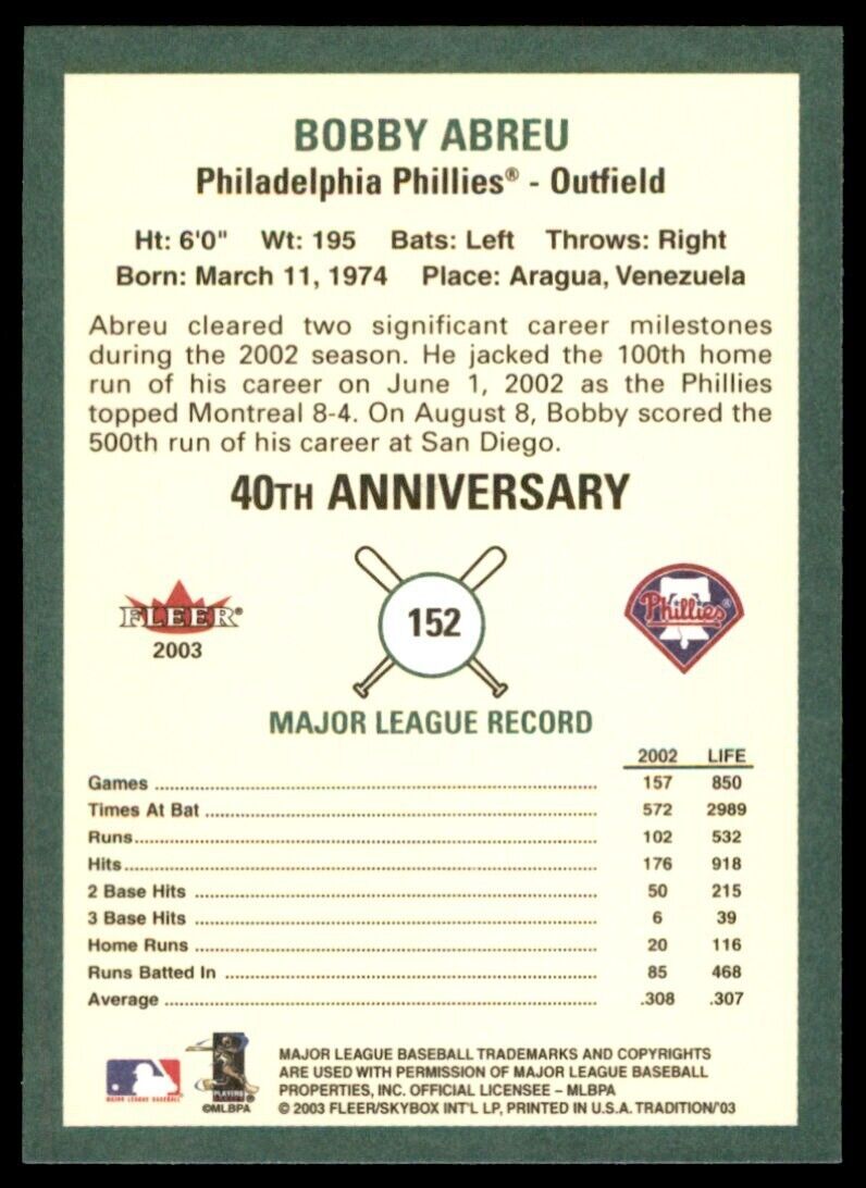2003 Fleer Tradition Bobby Abreu. Philadelphia Phillies #152