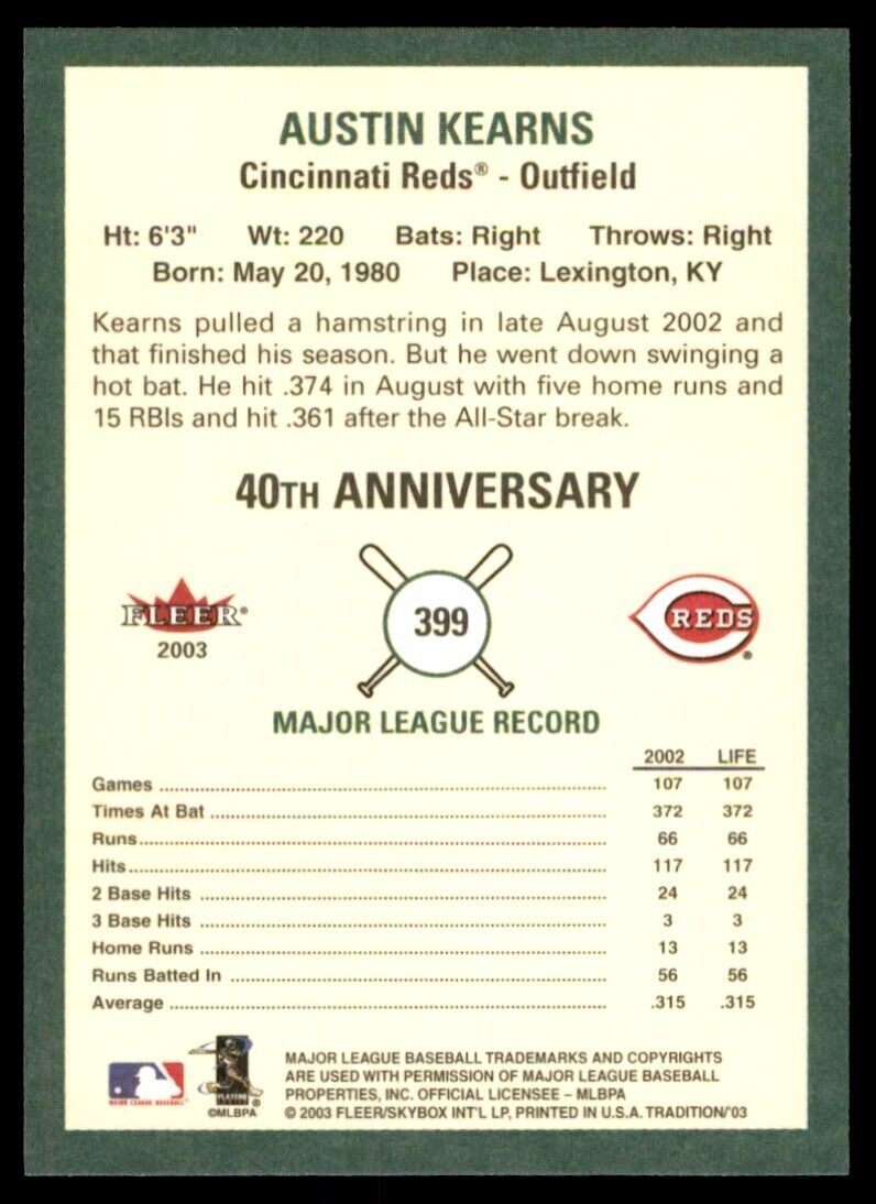 2003 Fleer Tradition Austin Kearns Cincinnati Reds #399