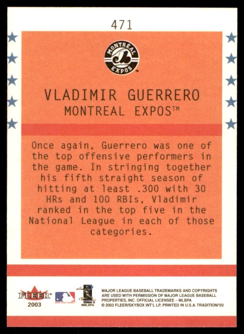 2003 Fleer Tradition Vladimir Guerrero. Montreal Expos #471